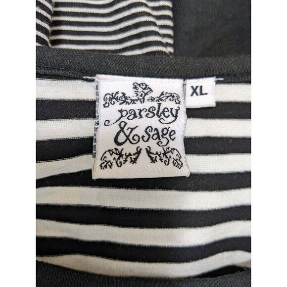 Parsley Sage Womens Tunic Top Artsy Black Stripe Size XL Long Sleeve Embroidery - Picture 6 of 7